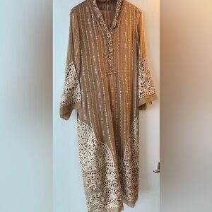 Elegant Golden Embroidered Pakistani Formal wear - Small